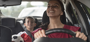 Mother and son in car